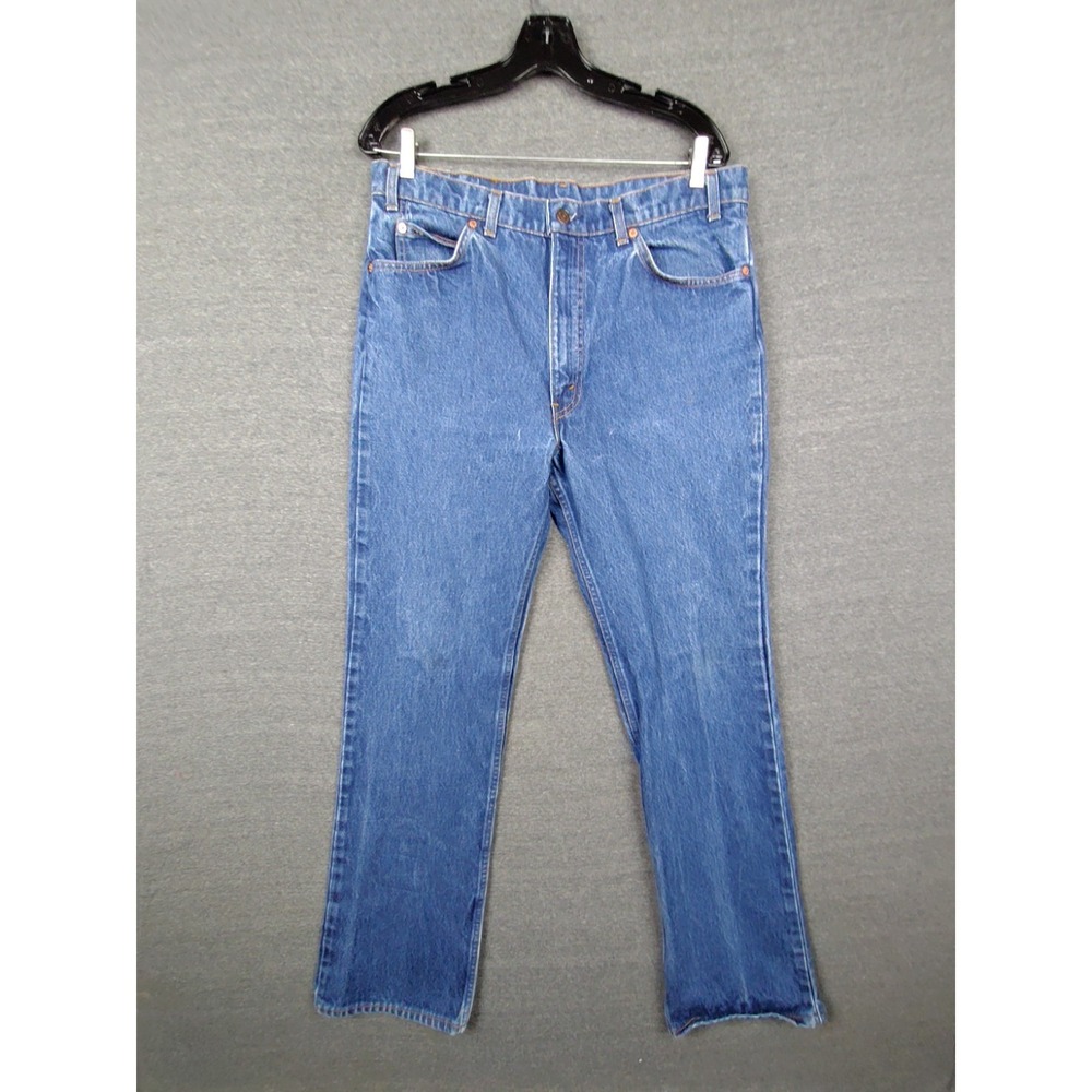 VTG Levis Jeans Mens 36x34 Blue Denim 517 Bootcut Orange Tab USA 90s Talon Zip